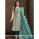 Beige And Sea Green Embroidered Work Churidar Designer Suit