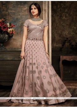 Embroidered Net Floor Length Anarkali Suit In Mauve