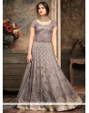 Net Grey Embroidered Work Floor Length Anarkali Suit