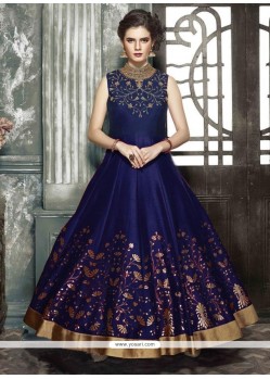 Art Silk Navy Blue Hand Work Work Readymade Anarkali Suit