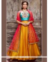 Yellow Hand Work Work Art Silk Readymade Anarkali Suit