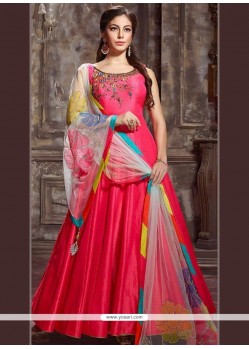 Thread Work Art Silk Readymade Anarkali Suit