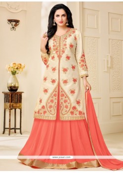 Cream Embroidered Work Long Choli Lehenga