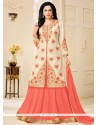 Cream Embroidered Work Long Choli Lehenga