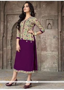 Purple Print Work Rayon Party Wear Kurti