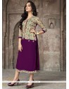 Purple Print Work Rayon Party Wear Kurti