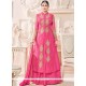 Embroidered Work Hot Pink Raw Silk Long Choli Lehenga