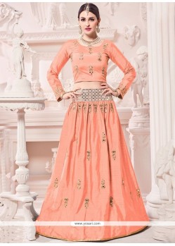 Raw Silk Peach Lehenga Choli