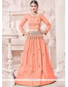 Raw Silk Peach Lehenga Choli