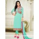 Embroidered Faux Georgette Churidar Designer Suit In Aqua Blue