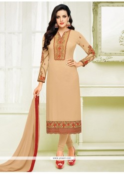 Resham Work Beige Faux Georgette Churidar Designer Suit