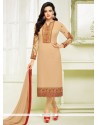 Resham Work Beige Faux Georgette Churidar Designer Suit