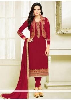 Faux Georgette Maroon Resham Work Churidar Designer Suit