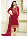 Faux Georgette Maroon Resham Work Churidar Designer Suit