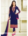 Faux Georgette Navy Blue Resham Work Churidar Designer Suit