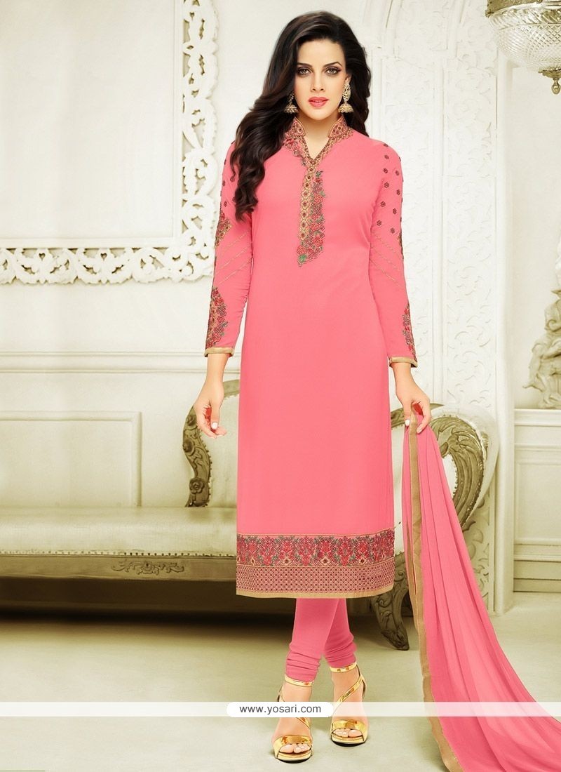 Buy Faux Georgette Pink Churidar Designer Suit | Churidar Salwar Suits