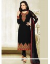 Black Embroidered Work Churidar Designer Suit