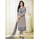 Resham Work Grey Faux Georgette Churidar Designer Suit