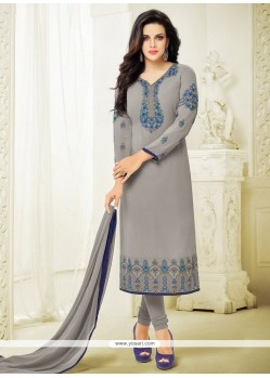 Resham Work Grey Faux Georgette Churidar Designer Suit