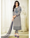 Resham Work Grey Faux Georgette Churidar Designer Suit