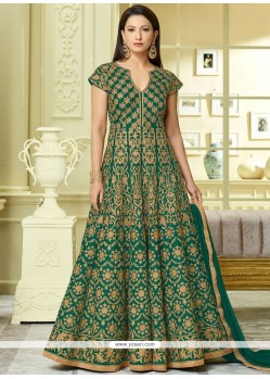 Gauhar Khan Green Embroidered Work Floor Length Anarkali Suit