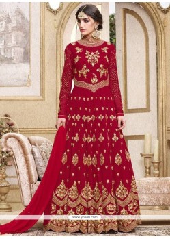 Embroidered Work Red Floor Length Anarkali Suit