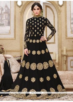 Embroidered Work Faux Georgette Black Floor Length Anarkali Suit