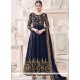 Navy Blue Patch Border Work Faux Georgette Anarkali Suit