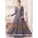 Embroidered Work Grey Dupion Silk Floor Length Anarkali Suit