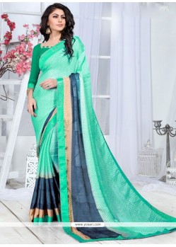 Fancy Fabric Sea Green Printed Saree