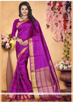 Purple Woven Work Art Silk Traditional Saree