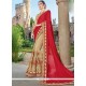 Patch Border Work Beige And Red Half N Half Designer Saree