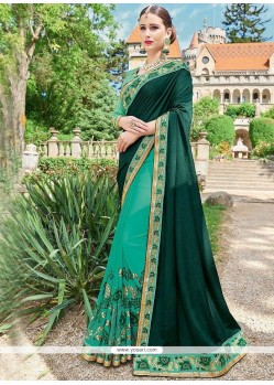 Faux Georgette Embroidered Work Half N Half Saree