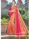 Hot Pink And Orange Faux Georgette Shaded Saree