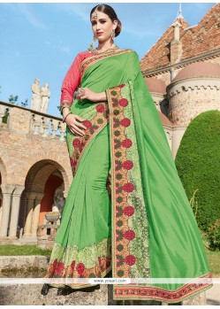 Green Patch Border Work Faux Georgette Classic Designer Saree