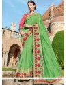 Green Patch Border Work Faux Georgette Classic Designer Saree