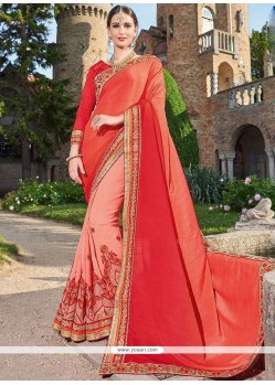 Faux Georgette Embroidered Work Half N Half Designer Saree