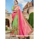 Faux Georgette Green And Pink Patch Border Work Half N Half Trendy Saree