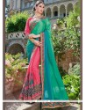 Pink And Turquoise Patch Border Work Half N Half Trendy Saree