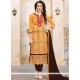 Embroidered Work Mustard Cotton Churidar Suit