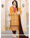 Embroidered Work Mustard Cotton Churidar Suit