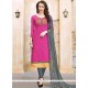 Embroidered Cotton Churidar Suit In Hot Pink