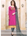 Embroidered Cotton Churidar Suit In Hot Pink