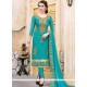 Cotton Blue Embroidered Work Churidar Suit