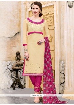 Cotton Cream Embroidered Work Churidar Suit