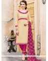 Cotton Cream Embroidered Work Churidar Suit