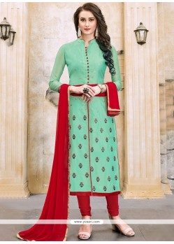 Embroidered Work Sea Green Churidar Suit