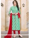 Embroidered Work Sea Green Churidar Suit