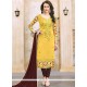 Cotton Yellow Embroidered Work Churidar Suit