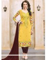 Cotton Yellow Embroidered Work Churidar Suit